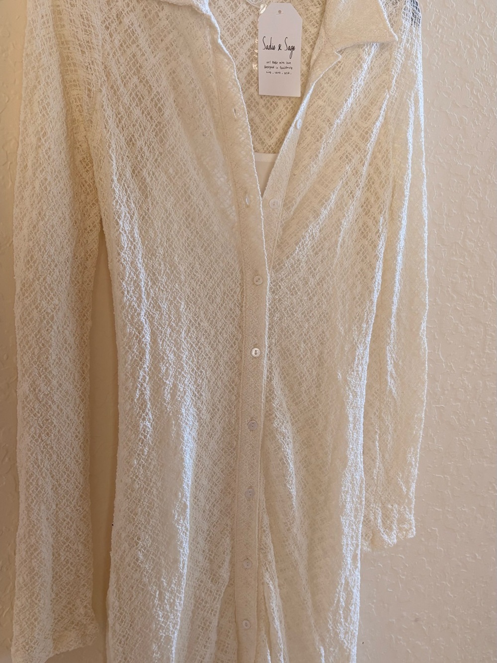 Sadie & Sage Cream Lace Long-Sleeve Shirt Dress - Picture 5 of 7